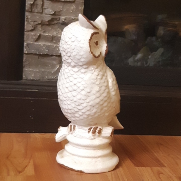 Ceramic OWL Predator BIRDS wise old owl Mantle Piece Pottery Glazed White - Picture 4 of 6